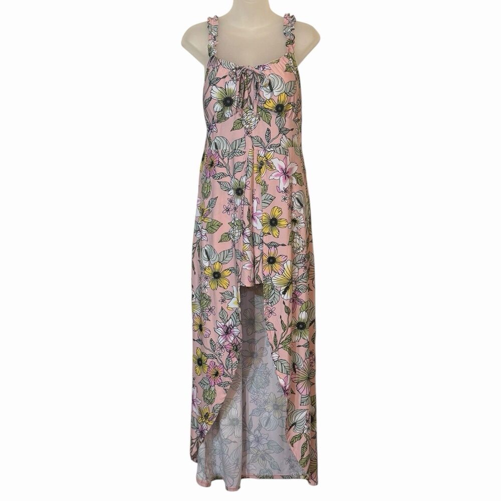 Womens Large Pink Floral Maxi Dress Romper Boho Flowy Summer Casual Dress Shorts